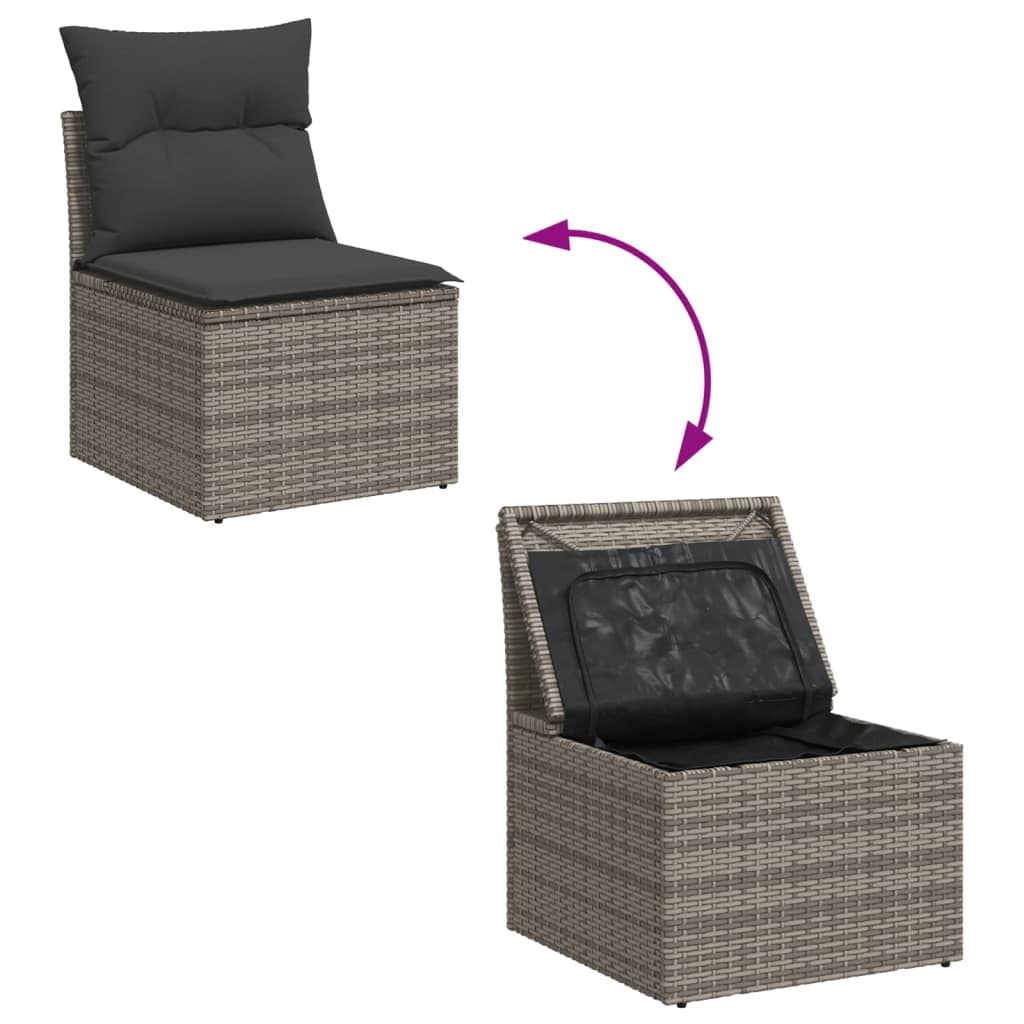 vidaXL Salon de jardin avec coussins 14 pcs gris résine tressée