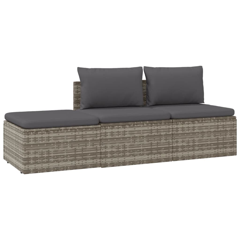 vidaXL Salon de jardin 3 pcs avec coussins Gris Résine tressée