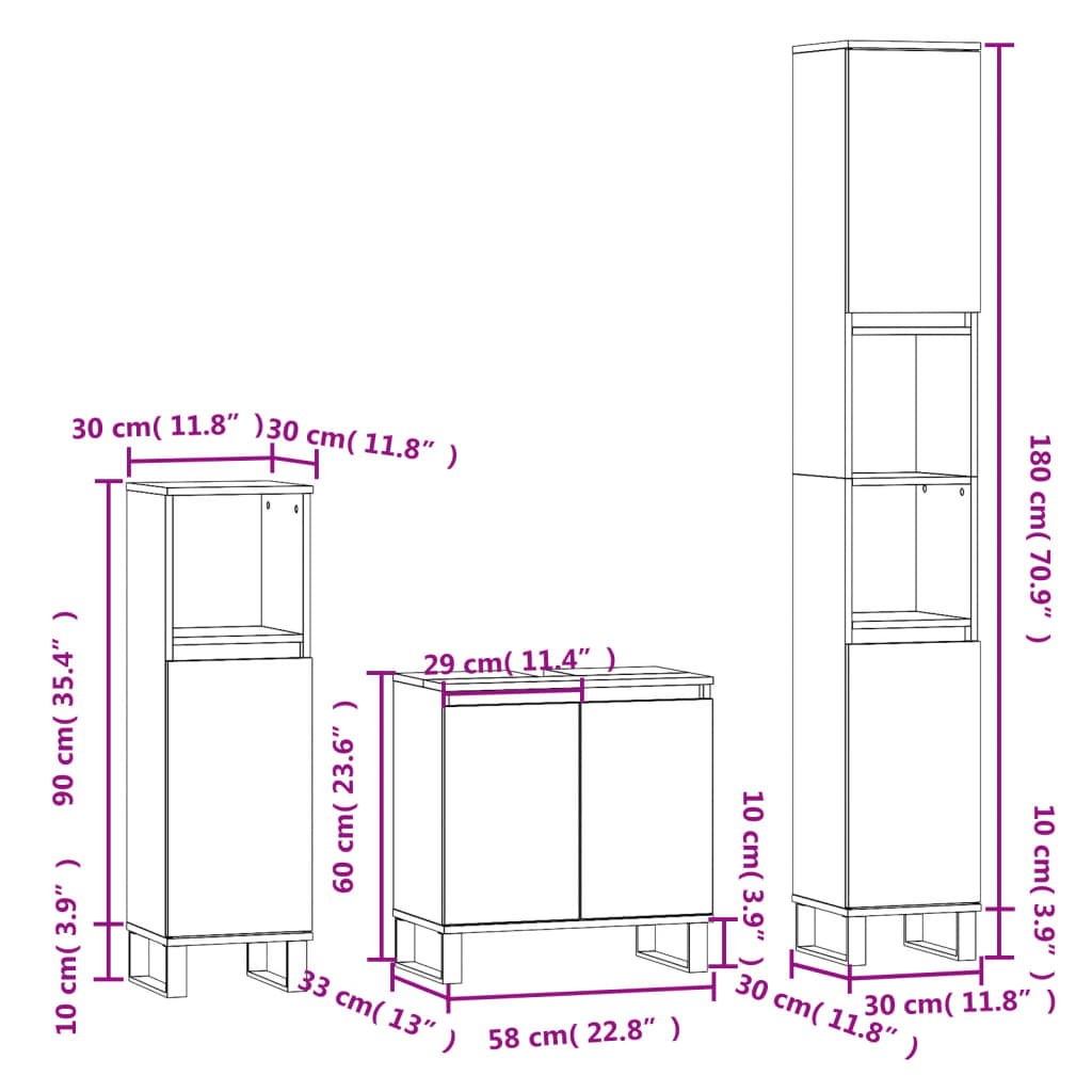 vidaXL Ensemble de meubles salle de bain 3 pcs noir bois d'ingénierie