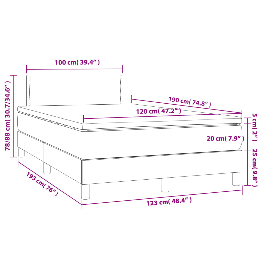 vidaXL Sommier à lattes de lit matelas et LED crème 120x190 cm tissu