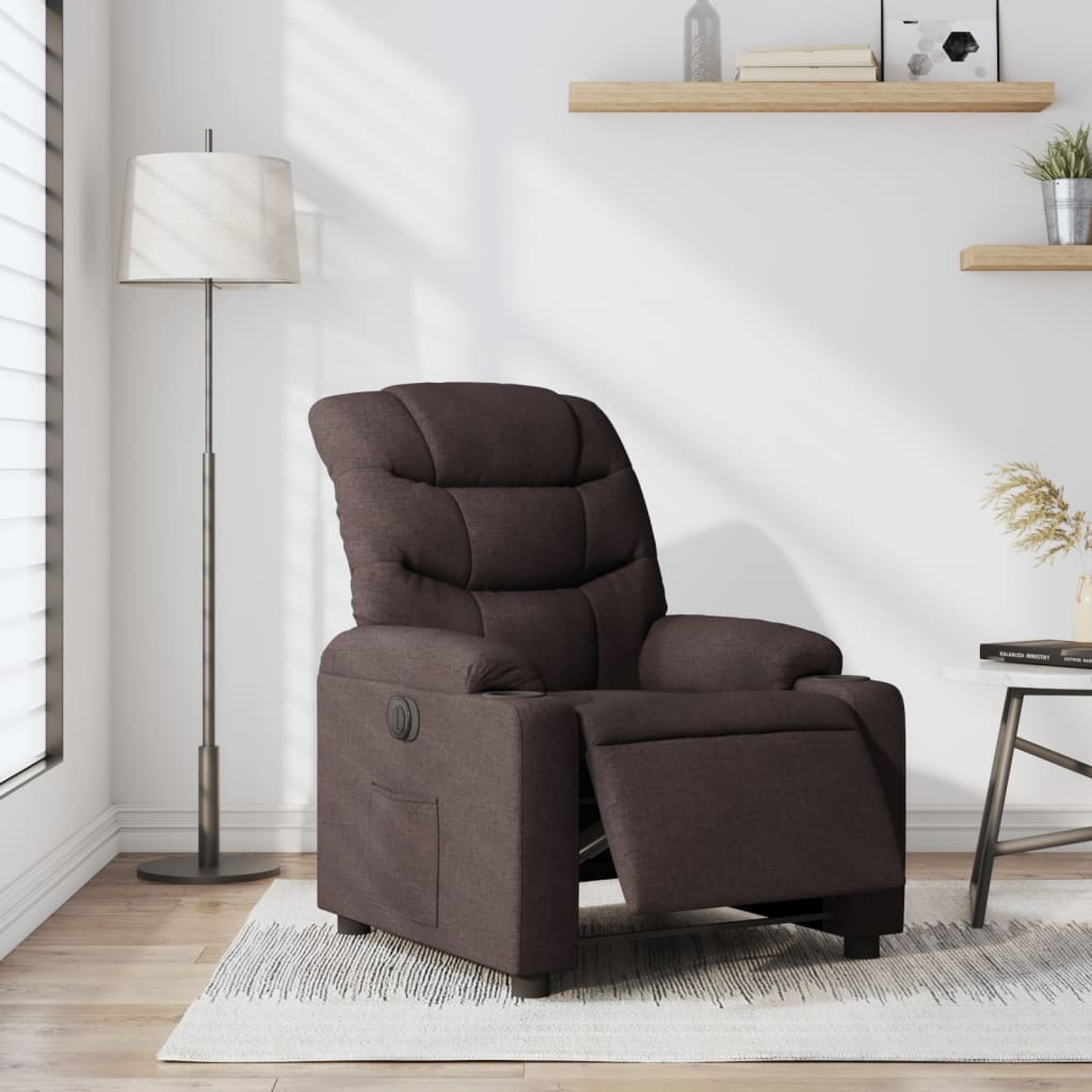 vidaXL Fauteuil inclinable électrique Marron foncé Tissu