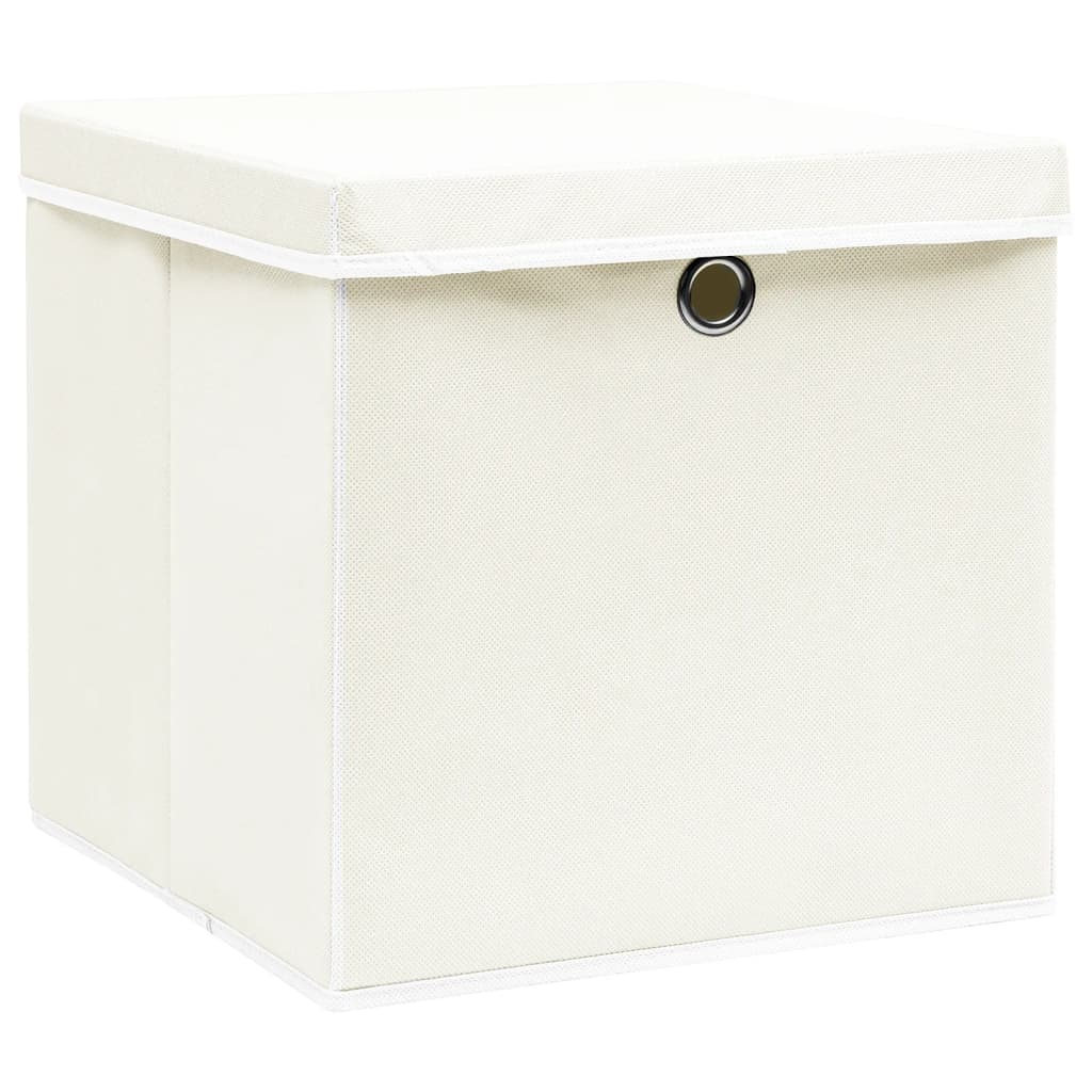 vidaXL Boîtes de rangement avec couvercles 4pcs Blanc 32x32x32cm Tissu