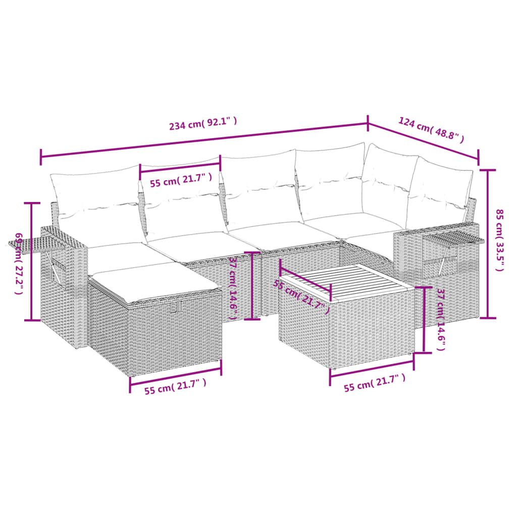 vidaXL Salon de jardin avec coussins 7 pcs gris résine tressée