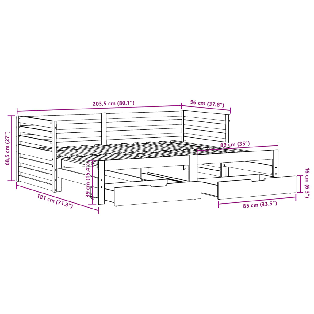 vidaXL Lit de jour avec tiroirs blanc 90x200 cm bois de pin massif