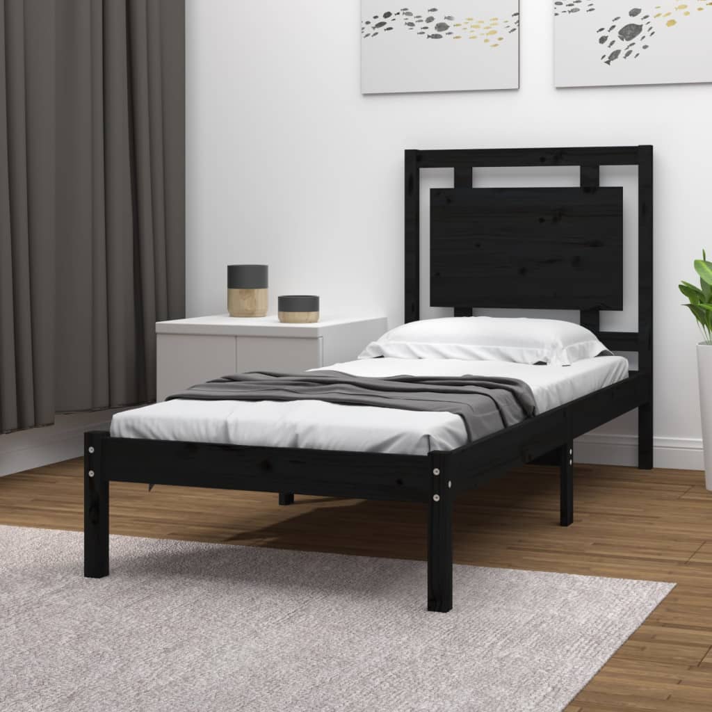 vidaXL Cadre de lit Noir Bois massif 90x190 cm Simple