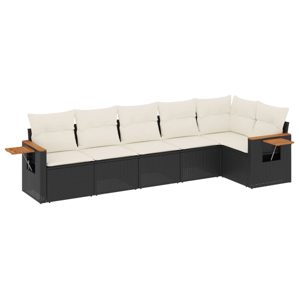 vidaXL Salon de jardin 6 pcs avec coussins noir résine tressée