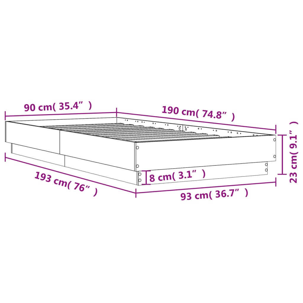 vidaXL Cadre de lit sans matelas gris béton 90x190 cm