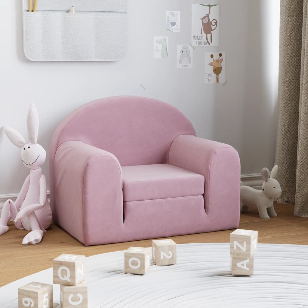 vidaXL Canapé-lit pour enfants rose peluche douce