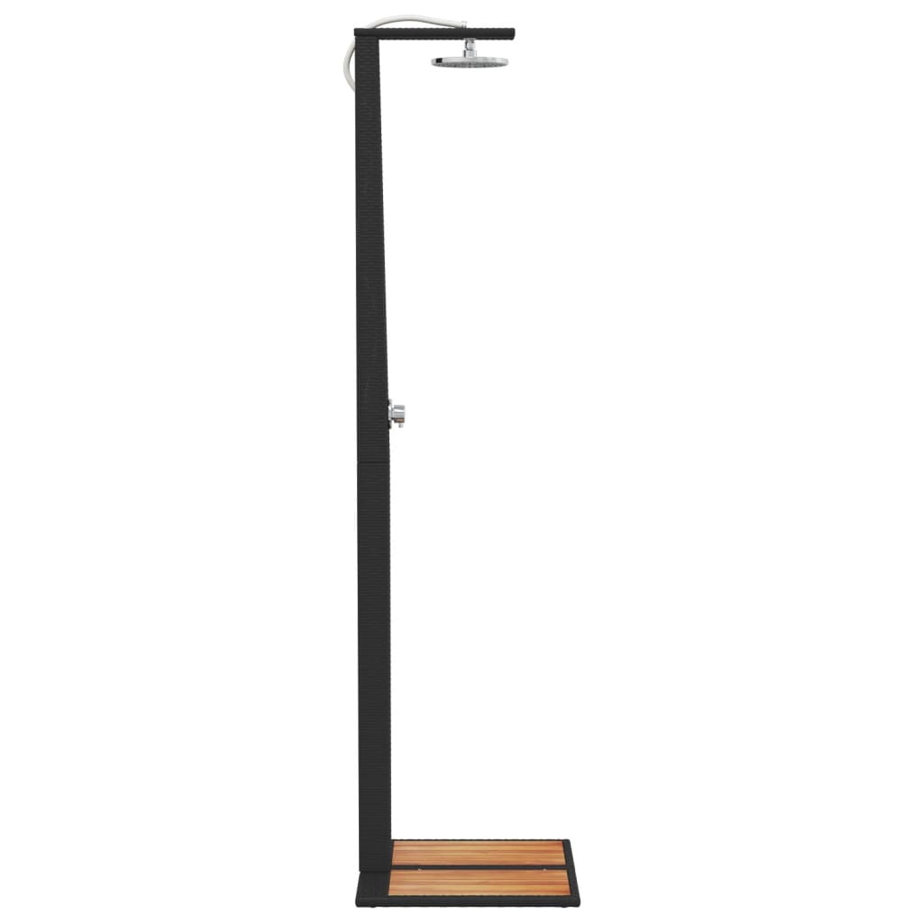 vidaXL Douche d'extérieur noir 50x55x224 cm résine tressée bois acacia