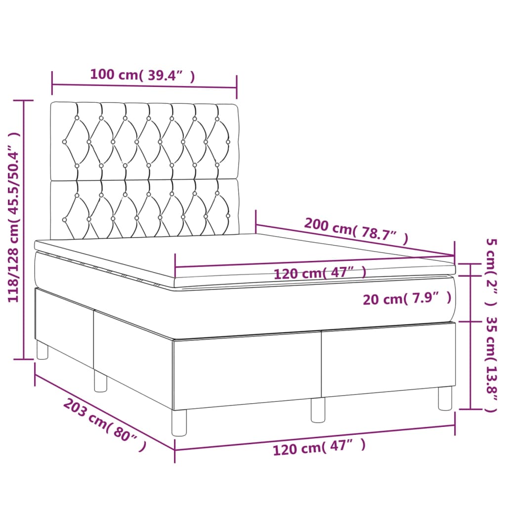 vidaXL Sommier à lattes de lit avec matelas Gris clair 120x200cm Tissu