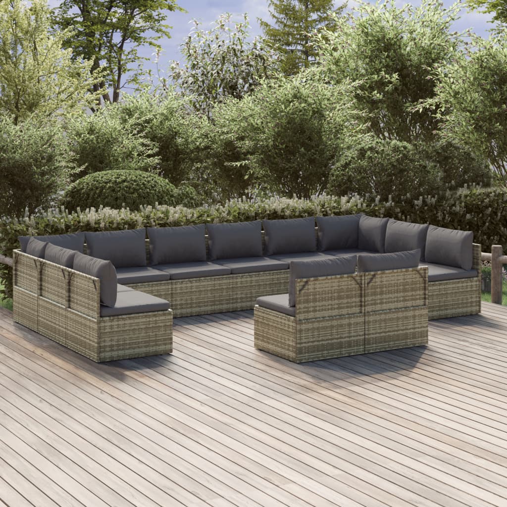 vidaXL Salon de jardin 12 pcs avec coussins Gris Résine tressée