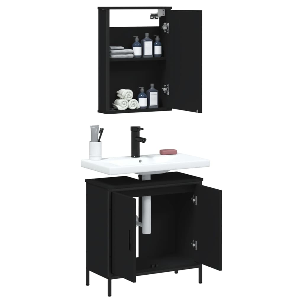 vidaXL Ensemble de meubles salle de bain 2 pcs noir bois d'ingénierie