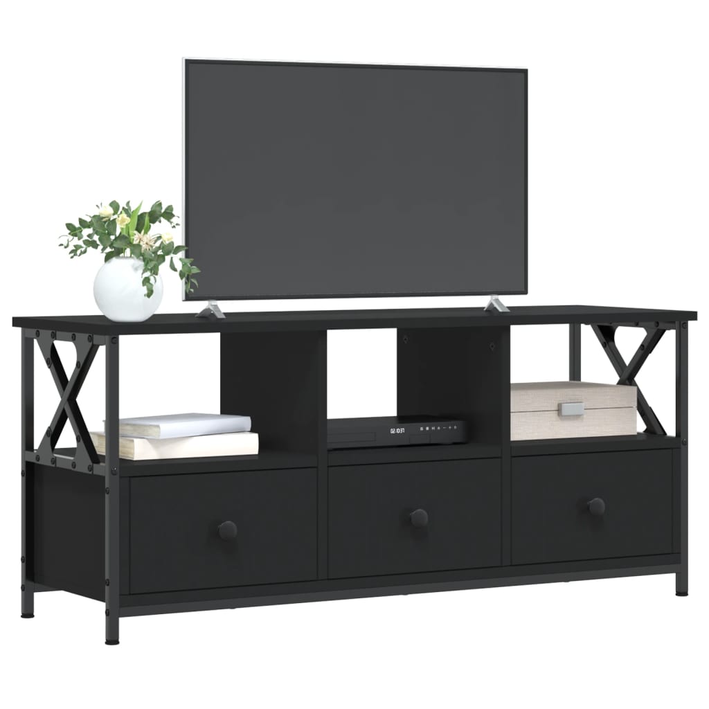 vidaXL Meuble TV noir 102x33x45 cm bois d'ingénierie et fer