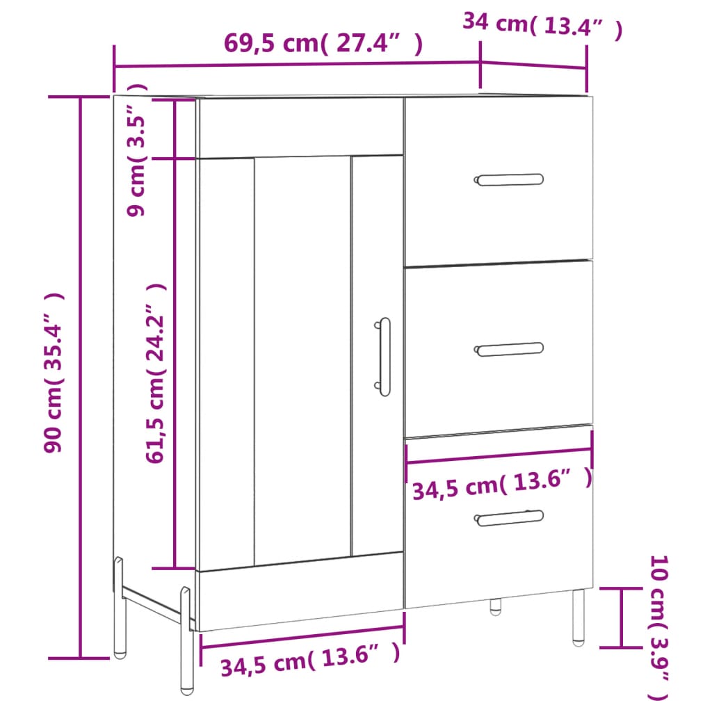 vidaXL Buffet chêne sonoma 69,5x34x90 cm bois d'ingénierie