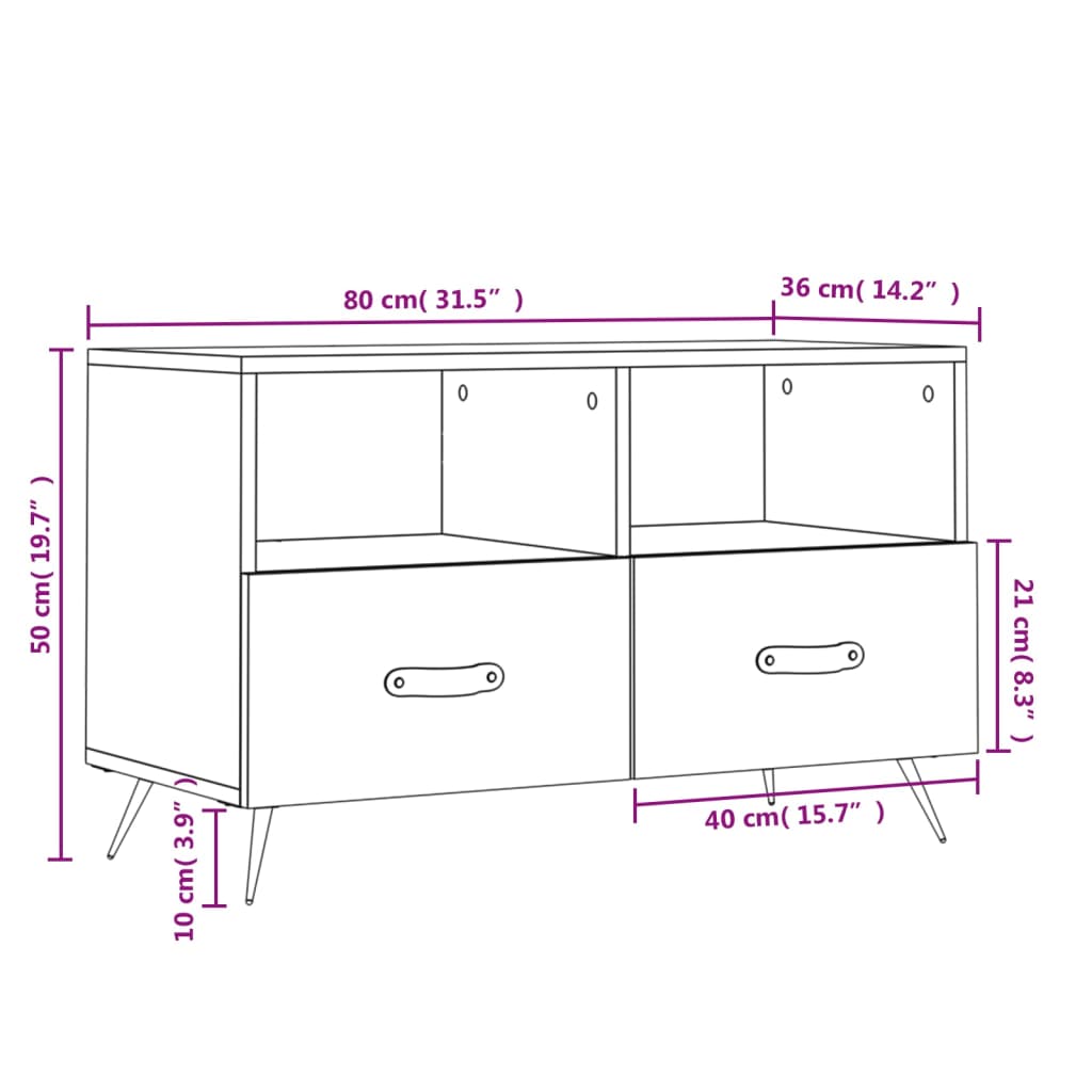 vidaXL Meuble TV Chêne marron 80x36x50 cm Bois d'ingénierie