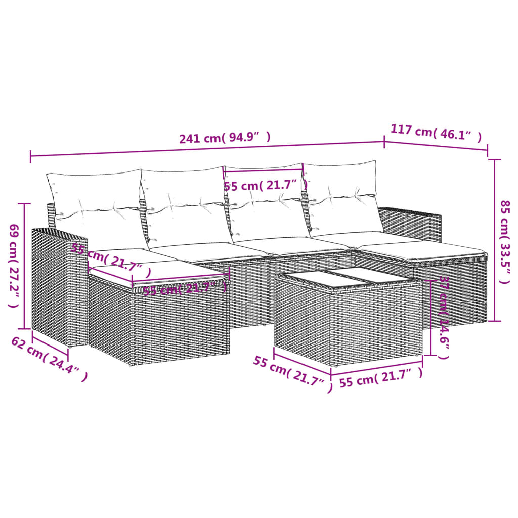 vidaXL Salon de jardin avec coussins 7 pcs gris clair résine tressée