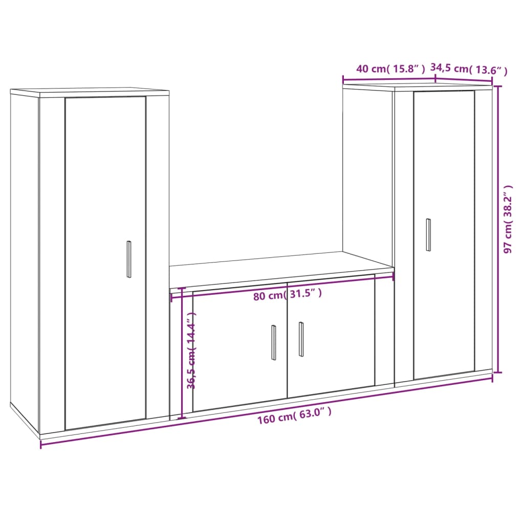 vidaXL Ensemble de meubles TV 3 pcs Blanc brillant Bois d'ingénierie