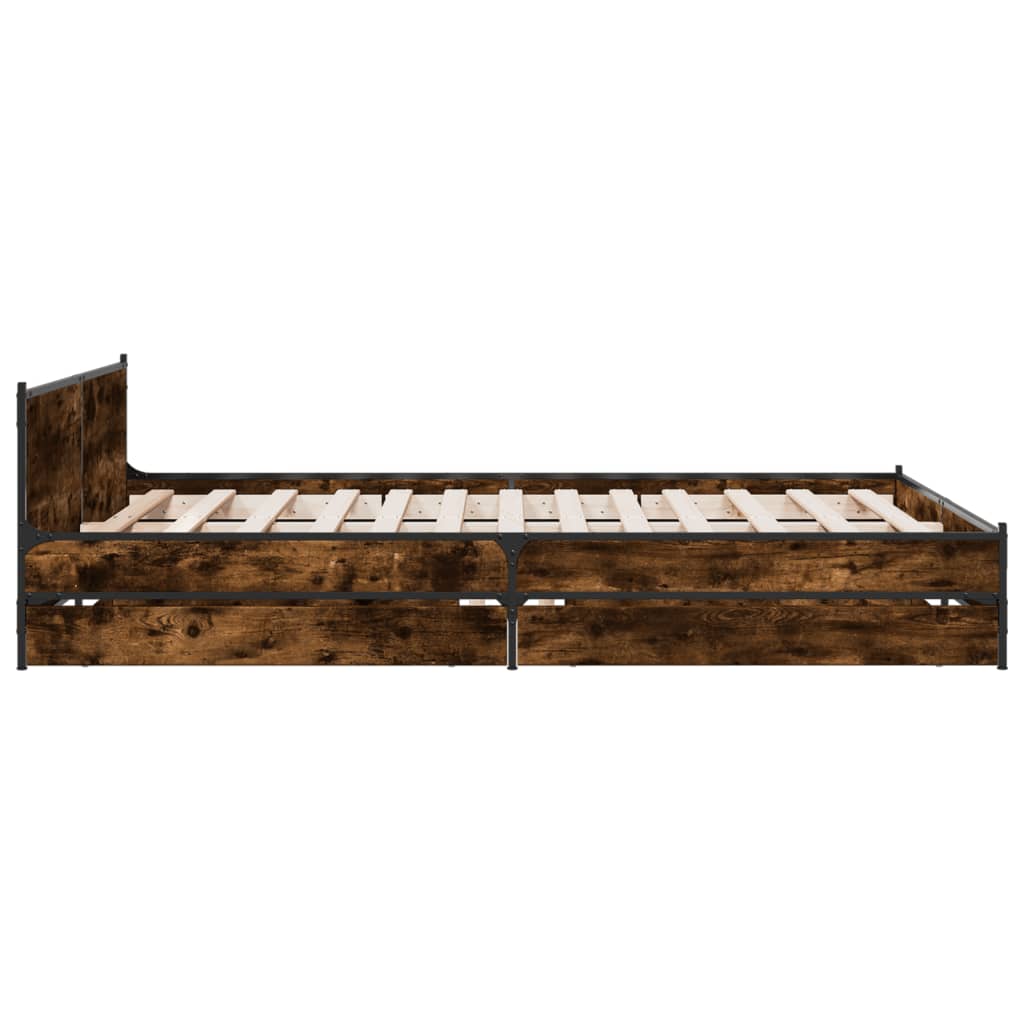 vidaXL Cadre de lit avec tiroirs sans matelas chêne fumé 140x190 cm