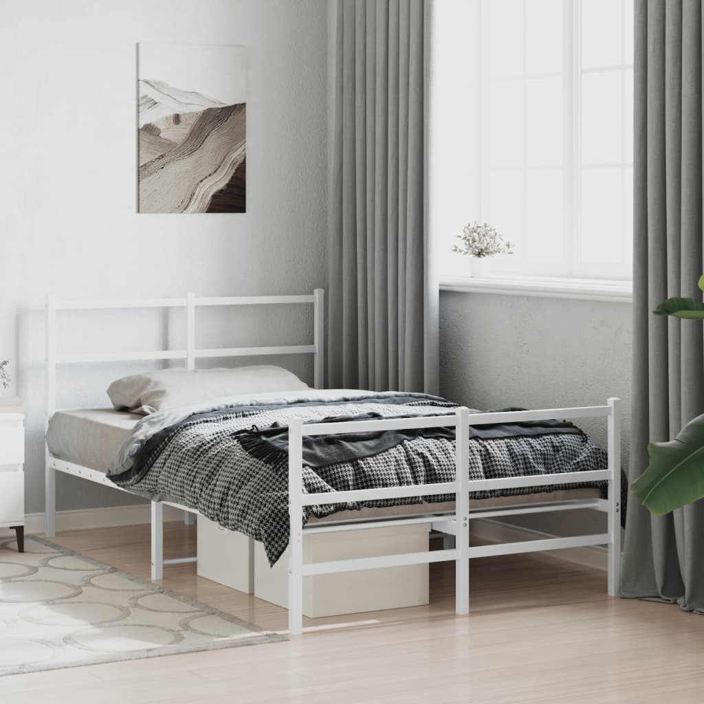 vidaXL Cadre de lit métal sans matelas et pied de lit blanc 120x190 cm