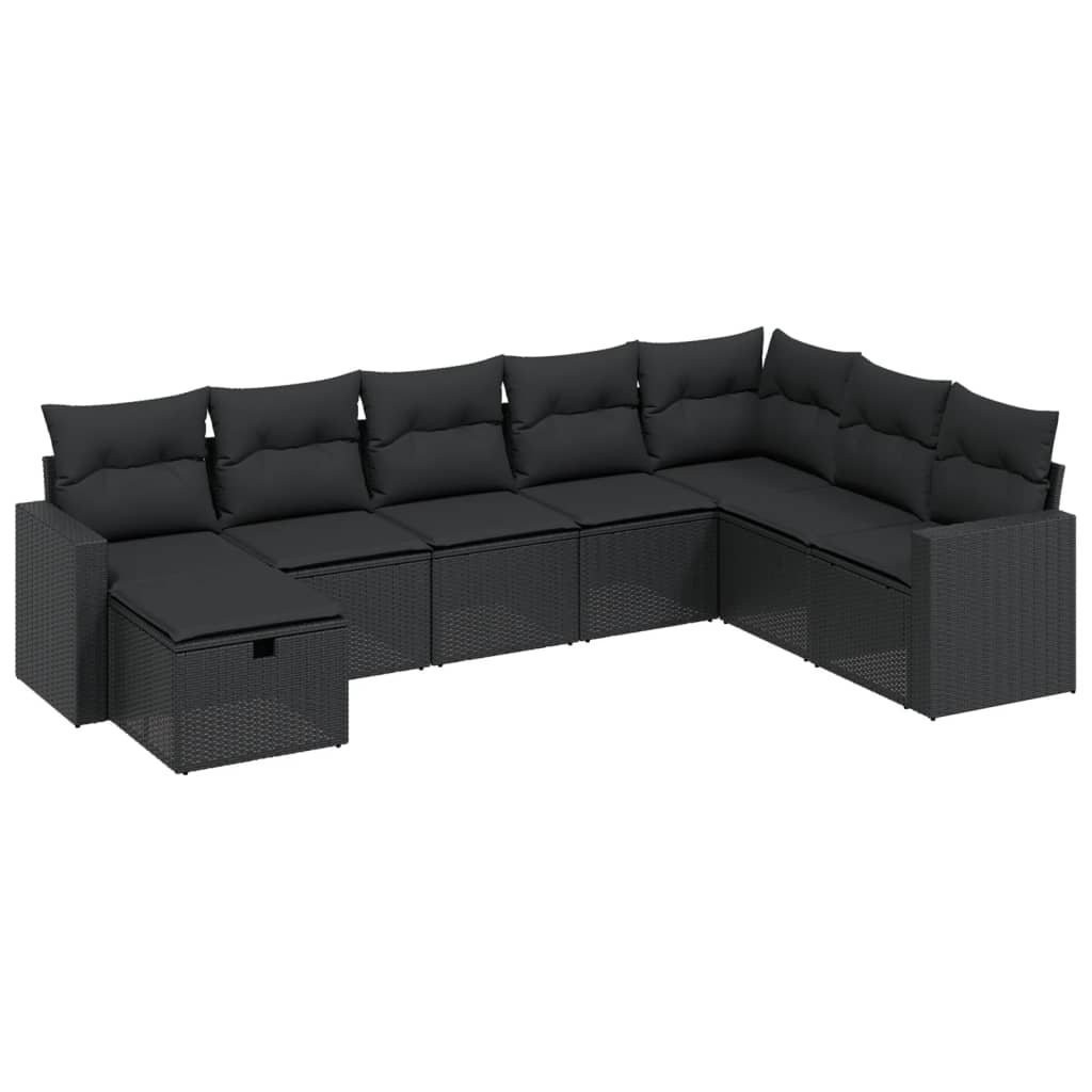 vidaXL Salon de jardin 8 pcs avec coussins noir résine tressée