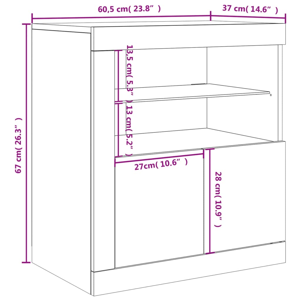 vidaXL Buffet avec lumières LED blanc 60,5x37x67 cm