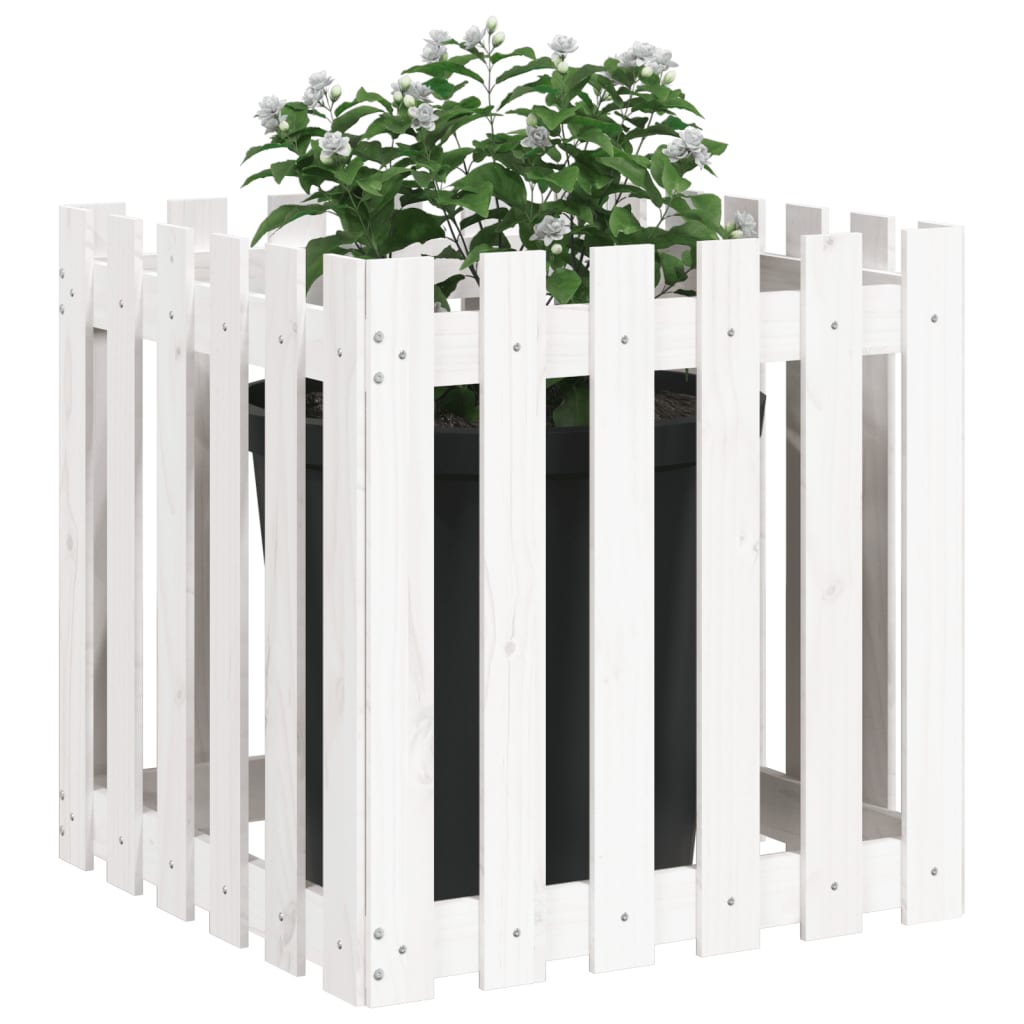 vidaXL Jardinière avec design de clôture blanc 60x60x60 cm pin massif