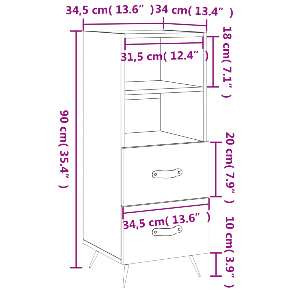 vidaXL Buffet Gris béton 34,5x34x90 cm Bois d'ingénierie