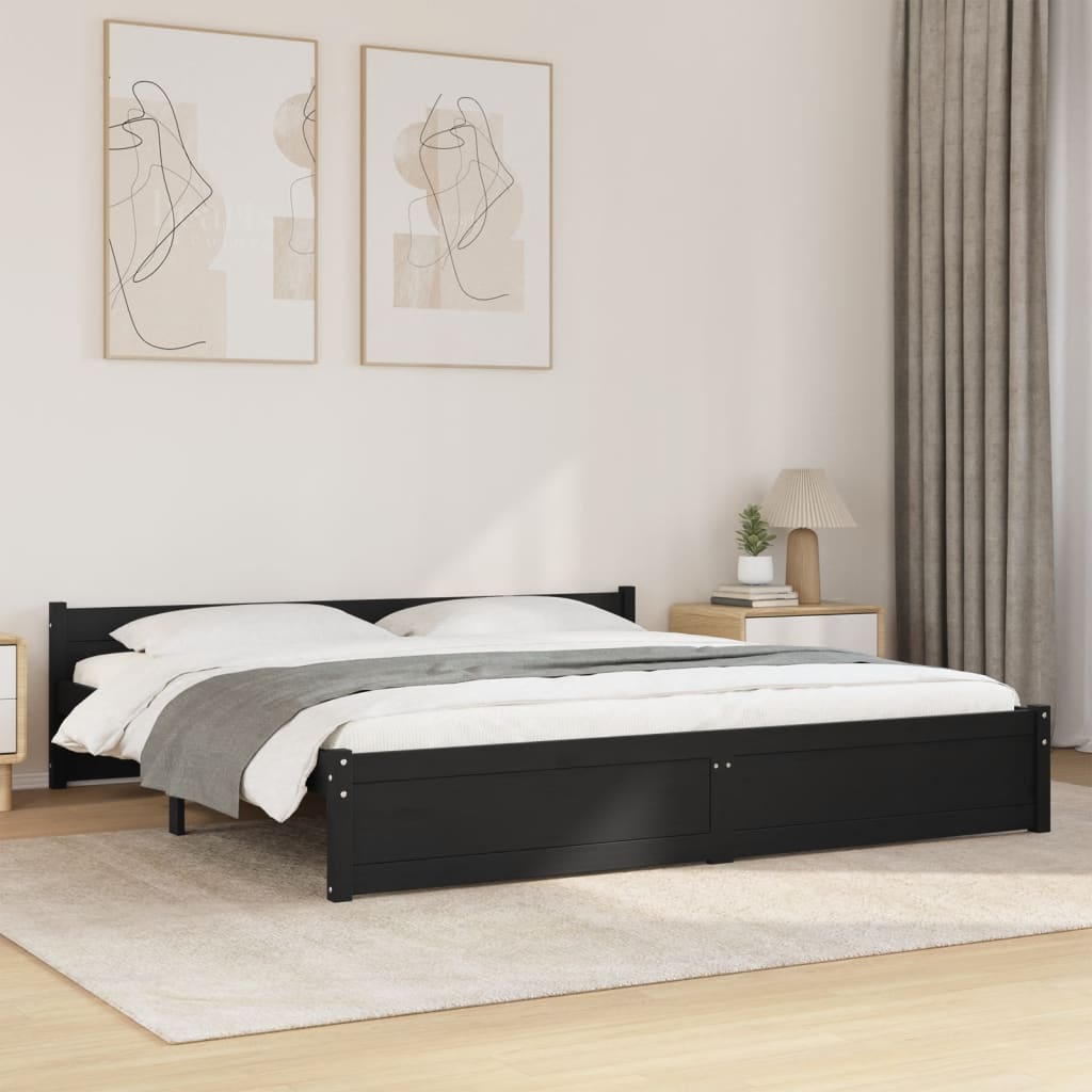 vidaXL Cadre de lit Noir Bois massif 180x200 cm Super King