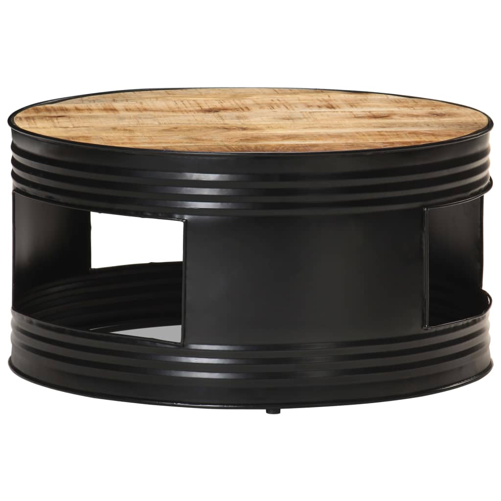 vidaXL Table basse Noir 68x68x36 cm Bois massif de manguier brut