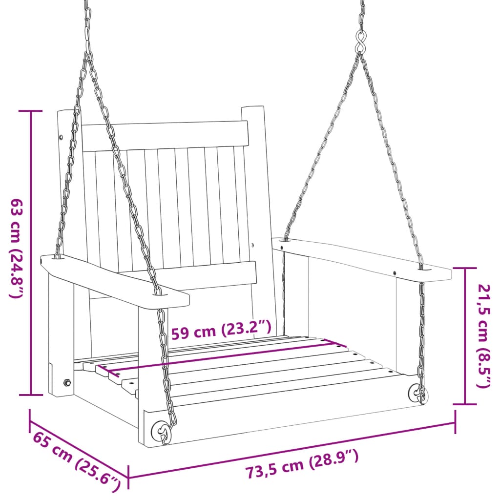 vidaXL Chaise balançoire de jardin chaînes en métal bois massif sapin