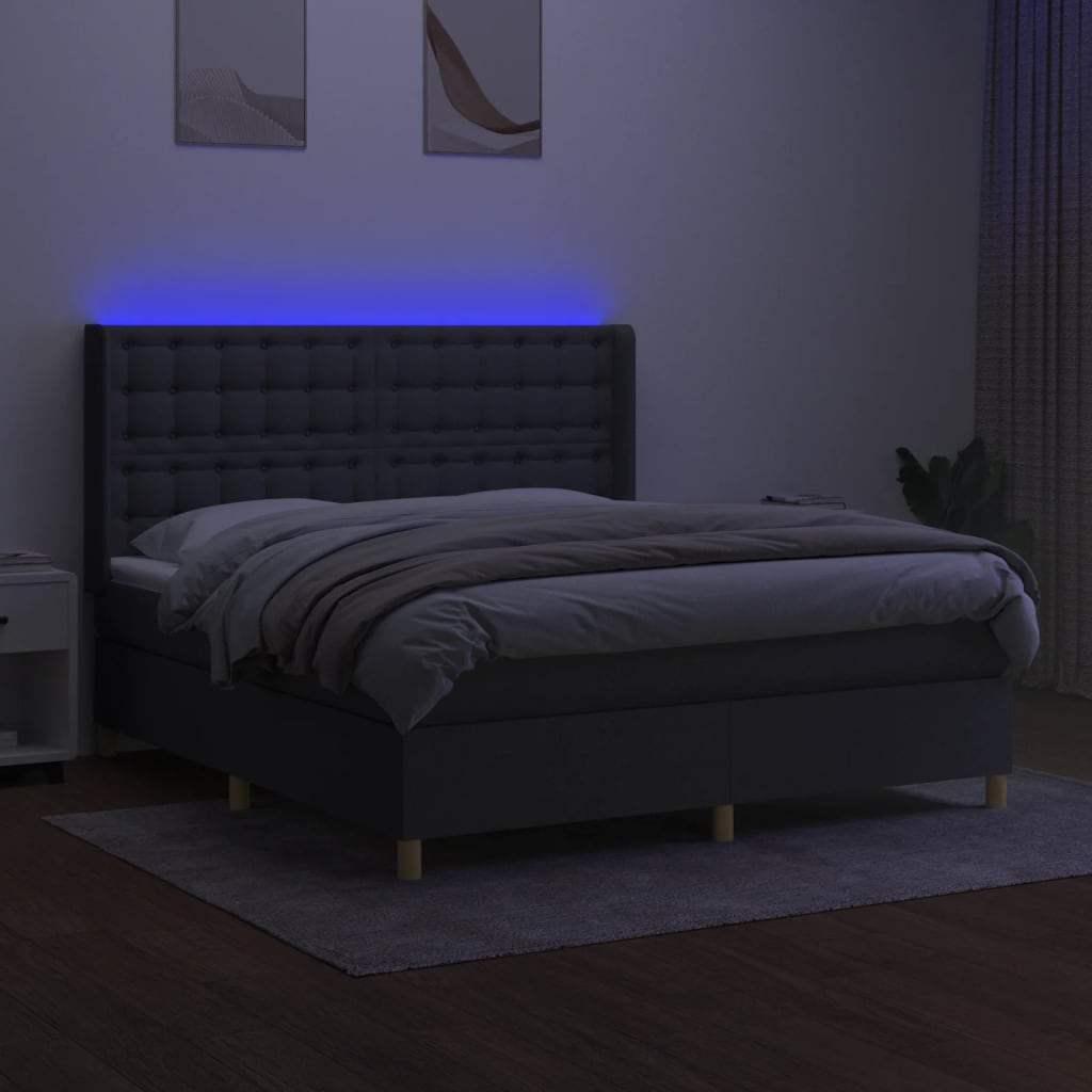 vidaXL Sommier à lattes de lit matelas LED Gris foncé 180x200 cm Tissu