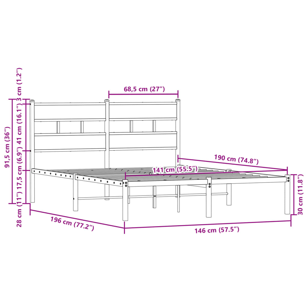 vidaXL Cadre de lit sans matelas avec tête de lit 140x190 cm