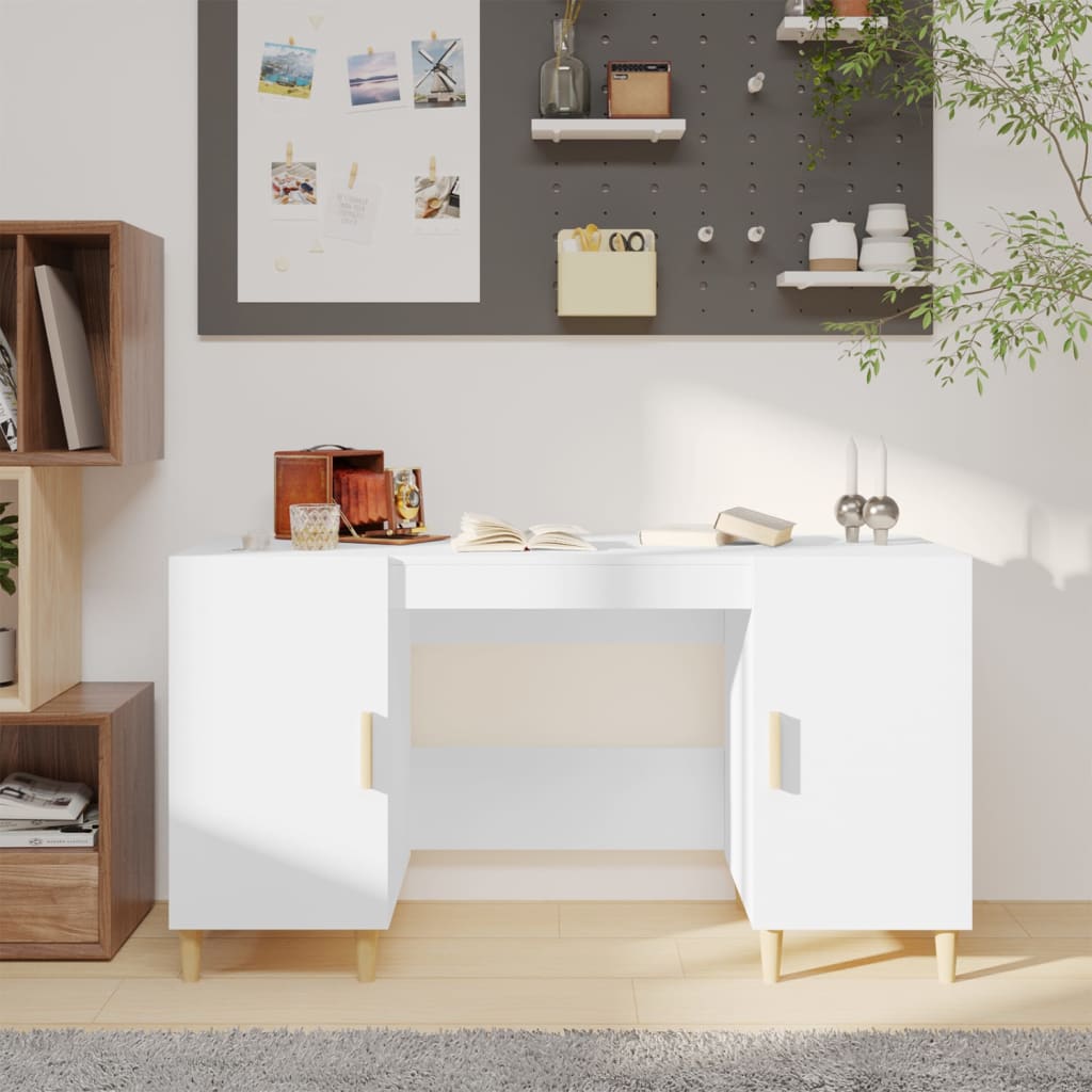 vidaXL Bureau Blanc brillant 140x50x75 cm Bois d'ingénierie