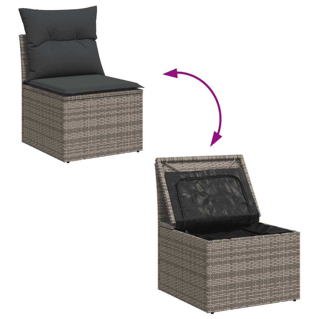 vidaXL Salon de jardin 8 pcs avec coussins gris résine tressée