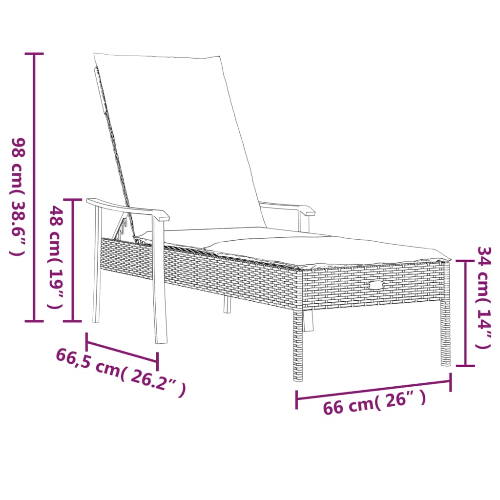 vidaXL Chaise longue avec coussin gris résine tressée