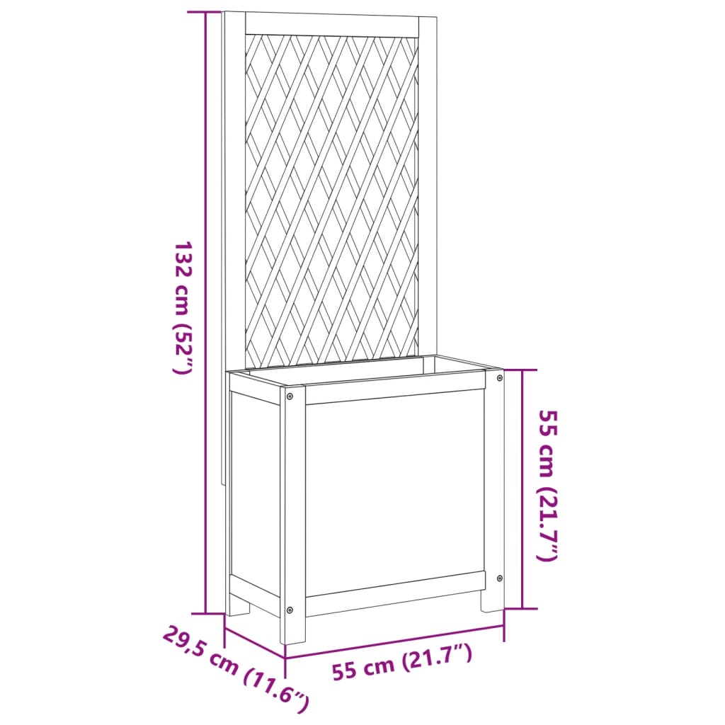 vidaXL Jardinière avec treillis 55x29,5x132 cm bois massif d'acacia