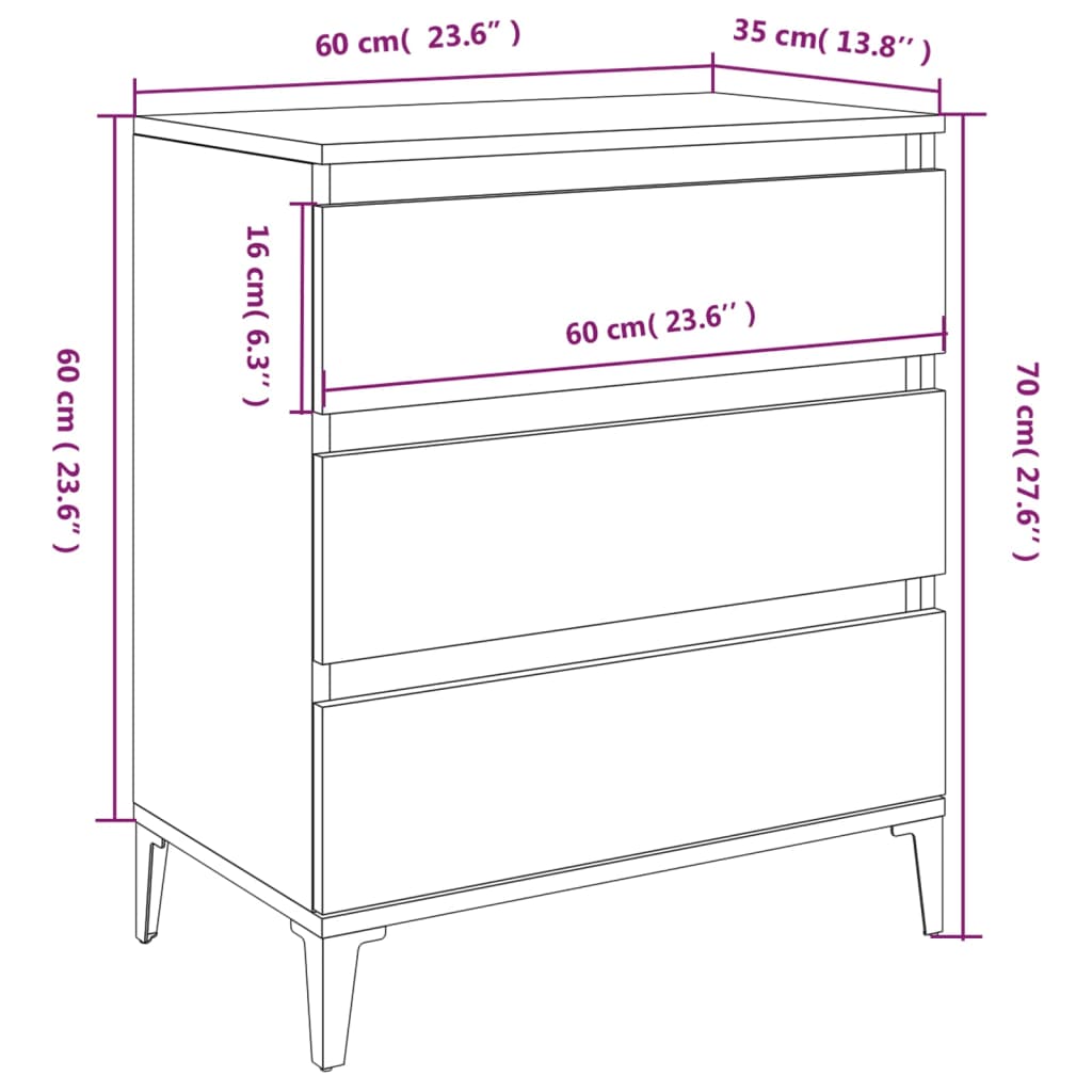 vidaXL Buffet Sonoma gris 60x35x70 cm Bois d'ingénierie