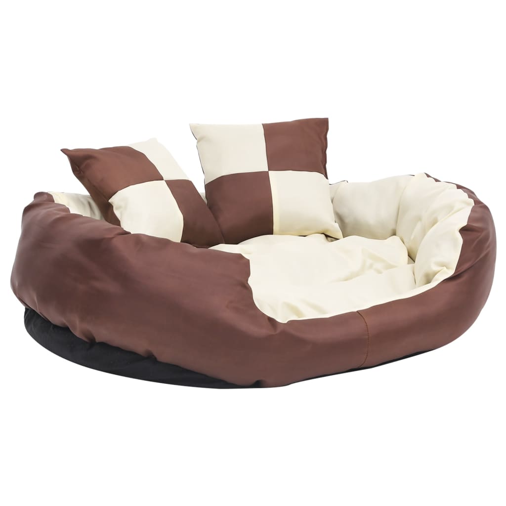 vidaXL Coussin réversible lavable de chien Marron et crème 85x70x20 cm