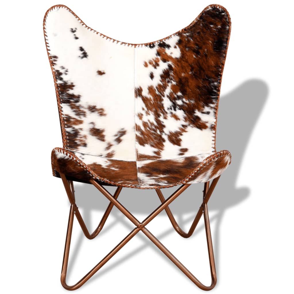 vidaXL Chaise papillon marron et blanc cuir de vache