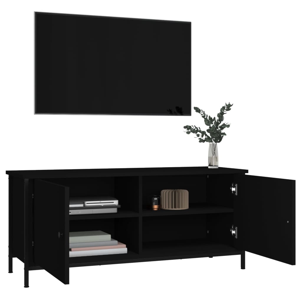 vidaXL Meuble TV avec portes noir 102x35x45 cm bois d'ingénierie