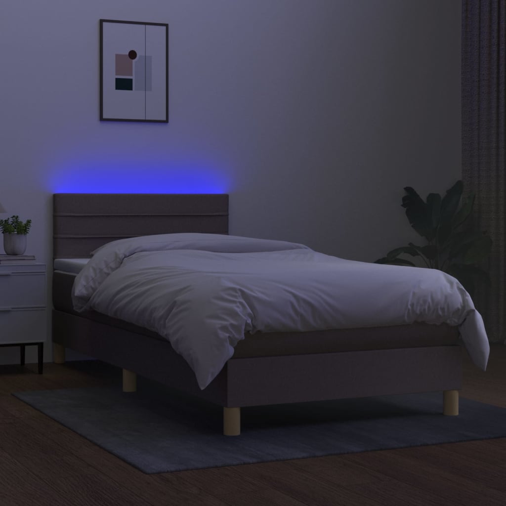 vidaXL Sommier à lattes de lit avec matelas LED Taupe 90x190 cm Tissu