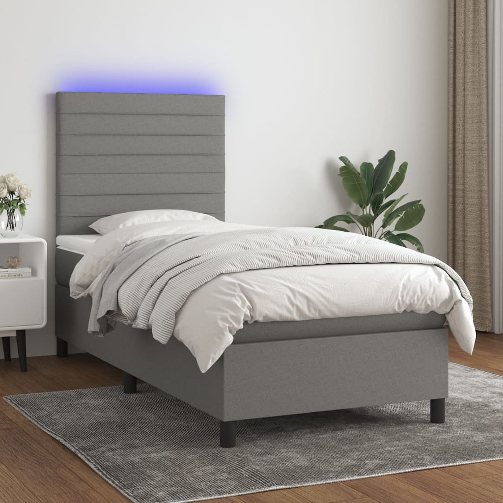 vidaXL Sommier à lattes de lit avec matelas et LED Gris foncé 90x200cm