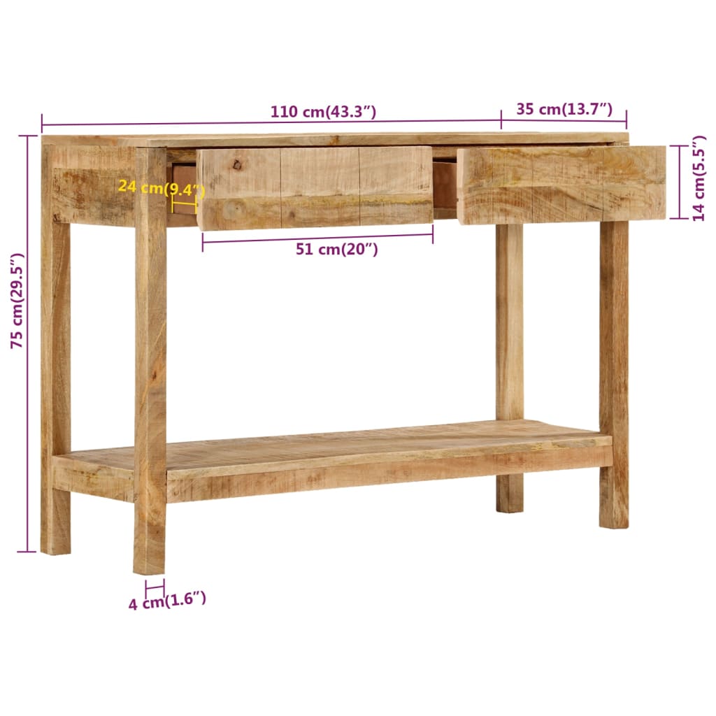 vidaXL Table console et 2 tiroirs 110x35x75 cm bois de manguier solide