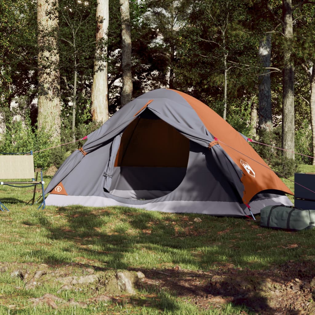 vidaXL Tente de camping à dôme 2 personnes gris et orange imperméable