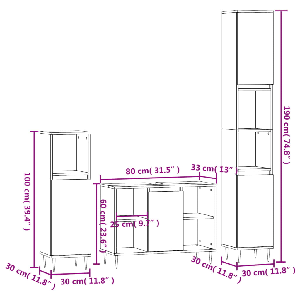 vidaXL Ensemble de meubles de salle de bain 3 pcs chêne sonoma