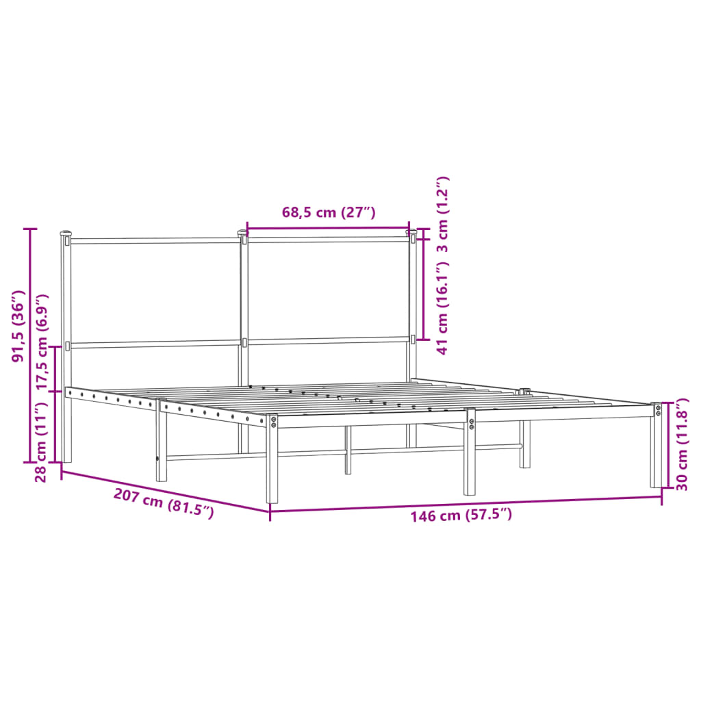 vidaXL Cadre de lit en métal sans matelas chêne marron 140x200 cm