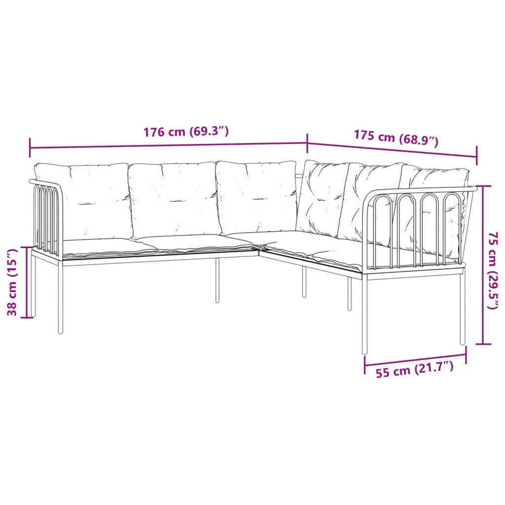 vidaXL Ensemble de canapés de jardin et coussins noir acier textilène