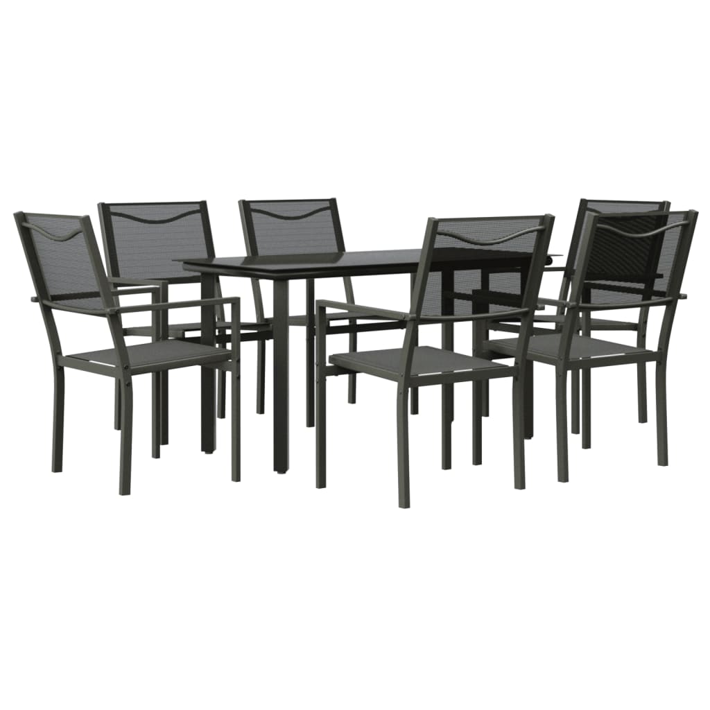 vidaXL Ensemble à manger de jardin 7 pcs noir textilène et acier