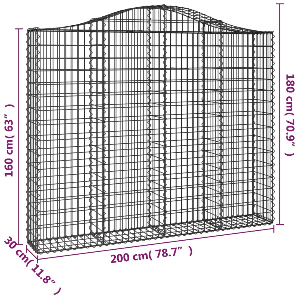 vidaXL Paniers à gabions arqués 2 pcs 200x30x160/180 cm Fer galvanisé