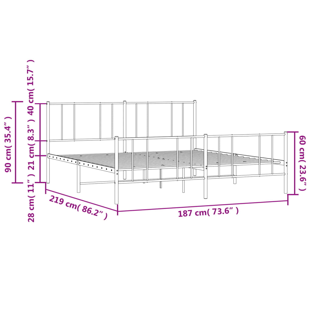 vidaXL Cadre de lit métal sans matelas et pied de lit blanc 183x213 cm